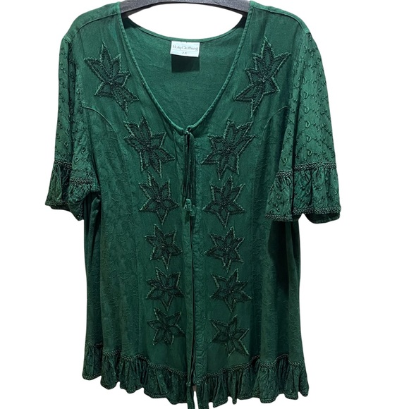 Holy Clothing Tops - Holy Clothing Emerald Green Stone Washed Rayon Renaissance Tunic Top Sz 2X